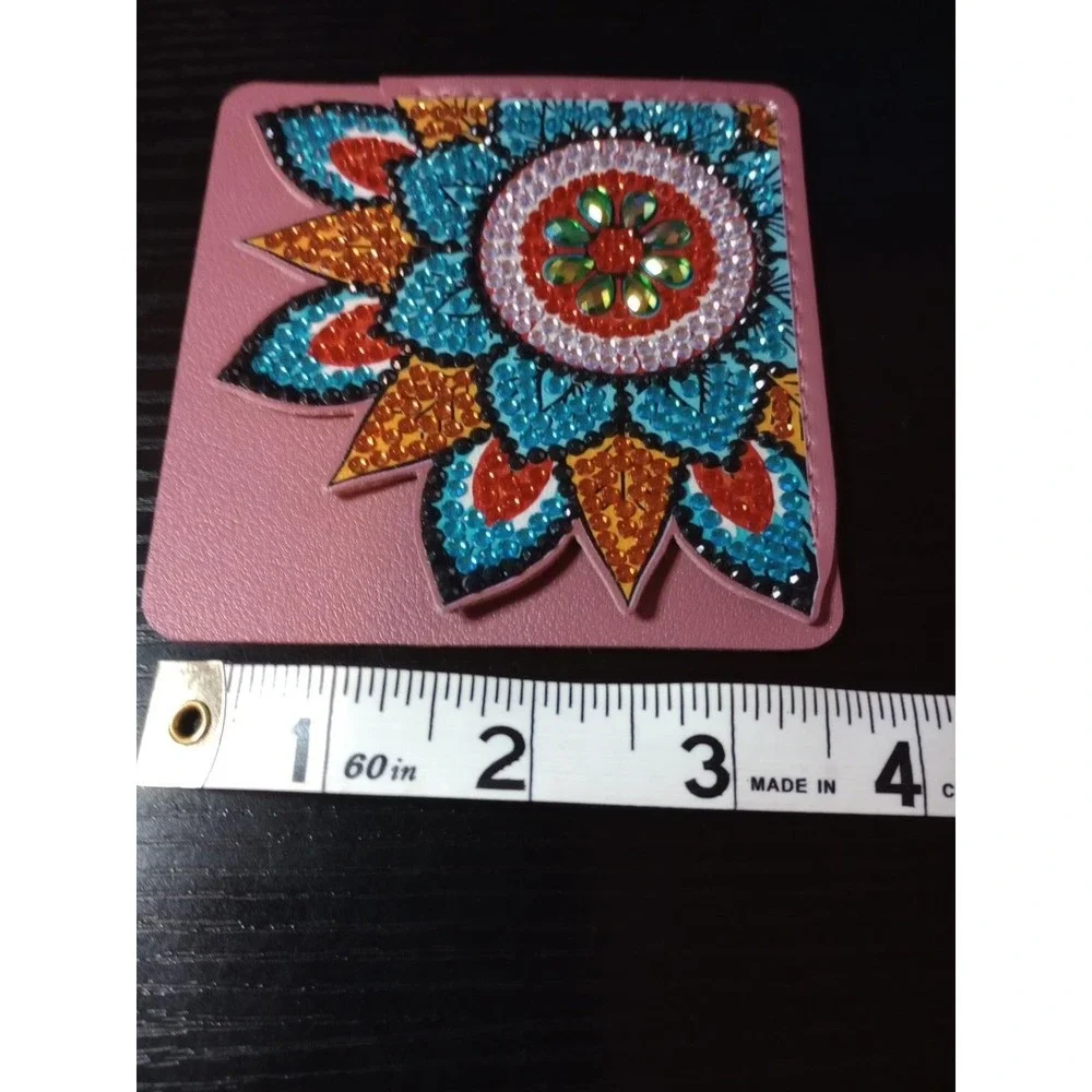 Diamond Art Corner Bookmark Floral Rhinestone Pink Faux Leather Page Marker